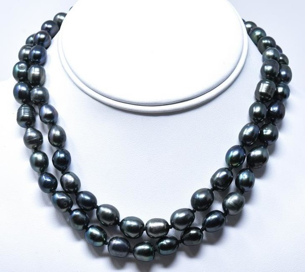 Pair of Cultured Tahitian Black Pearl Necklaces