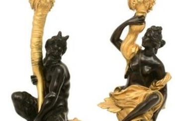 Pair of Edward F. Caldwell & Co. Sculptures of a Satyr & Amphitrite