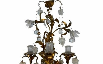 Pair of French Gilt Metal and Crystal Wall Light