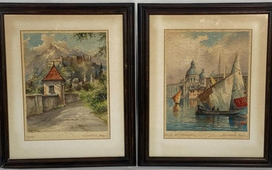 Pair of Kafferlain German Watercolor Paintings