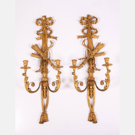 Pair of Louis XV Style Gilt Carved Two Arm Wall Sconce