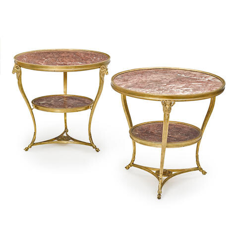 Pair of Louis XVI Style Gilt Bronze and Marble Gueridons