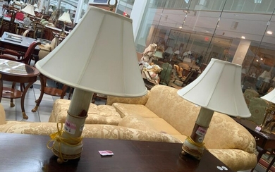 Pair of Marble and Bronze Lamps