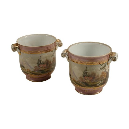 Pair of Sevres Style Porcelain Cache Pots.