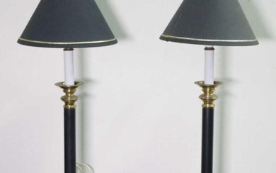 Pair of brass candlestick form electric lamps