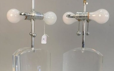 Pair of large lucite table lamps, 26". Provenance