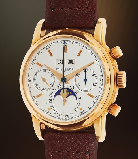Patek Philippe, Ref. 2499/100 An important, exceptional, and rare yellow gold perpetual calendar chronograph wristwatch with moon phase