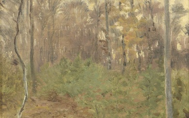 Paul TAVERNIER (1852-1943). Sous-bois. Huile sur isorel. 40 x 29 cm.