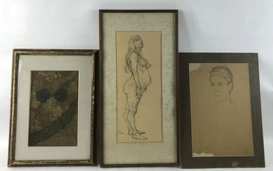 Phillip Reisman Drawing of Nude Together with drawing