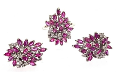 Pink Sapphire, Diamond, Palladium Jewelry Suite