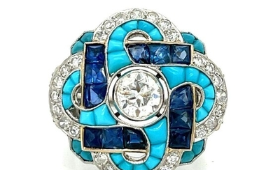 Platinum Diamond Sapphire Turquoise Ring