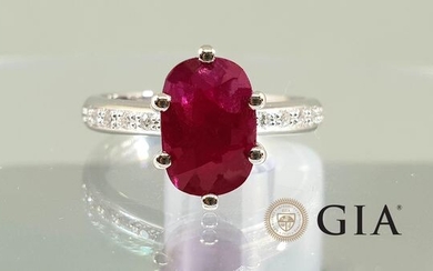 Platinum - Ring - 2.60 ct GIA certified non-heated ruby
