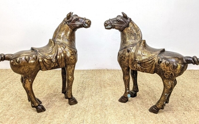 Pr Bronze Figural Horse Sculptures with Gold Decoration