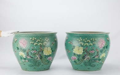 Pr Large Chinese Famille Rose Porcelain Planters