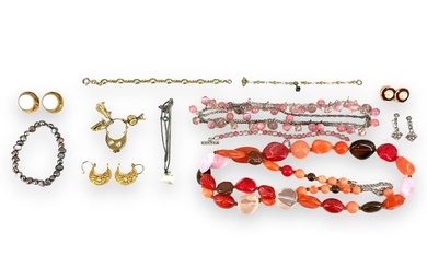 Pretty Lot w/Pink Bead Necklaces, Freshwater Pearl Bracelet, Child's Bracelet, Hallmarked Earrings