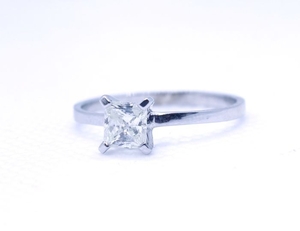Princess Natural Diamond- 14 kt. White gold - Ring - Clarity enhanced 0.53 ct Diamond