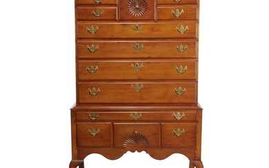 Queen Anne cherrywood carved high chest Connecticut, 18th century...