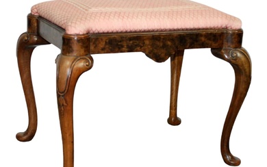 Queen Anne foot stool in walnut with faux painted burled...