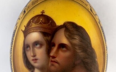 RARE LARGE PORCELAIN EASTER EGG WITH ST. TSARINA ALEXANDRA AND THE LORD'S BROTHER JAMES