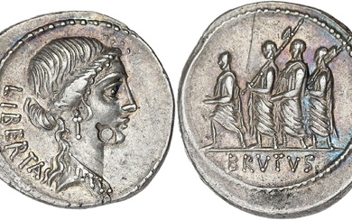 RÉPUBLIQUE ROMAINE Junia, Q. Servilius (Marcus Junius) Brutus. Denier ND (54 av. J.-C.), Rome. RRC.433/1...