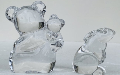 Rabbit, Teddy Bear & Cub Crystal Figurines by Orrefors