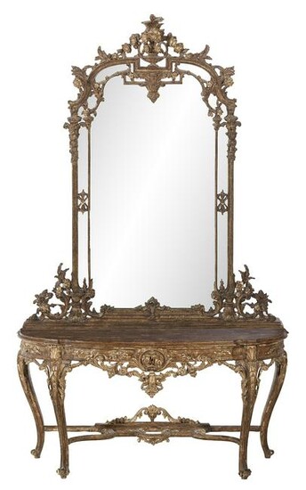 Regence-Style Faux Marbre Console Table & Mirror