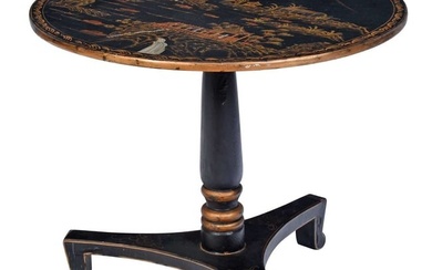Regency Style Black Lacquer and Parcel Gilt Chinoiserie Center Table