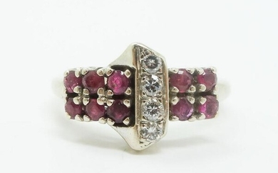 Retro 1940's-50's 14k White Gold Diamond Ruby Ring