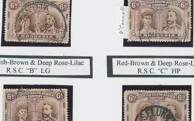 Rhodesia 1910-13 Double Head Issue A used group of 6d. and 8d. on album pages including perf. 1...