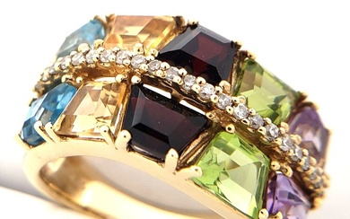Ring - 14 kt. Yellow gold - 5.16 tw. Mixed gemstones - Diamond