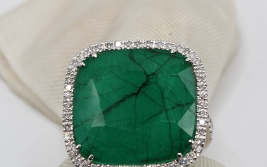 Ring - 18 kt. White gold - 0.62 tw. Diamond (Natural) - Emerald