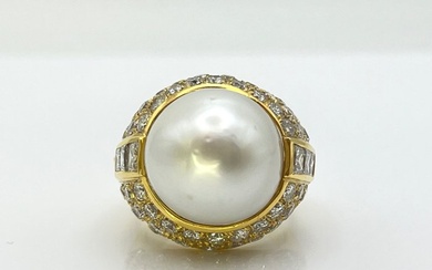 Ring - 18 kt. Yellow gold Pearl - Diamond