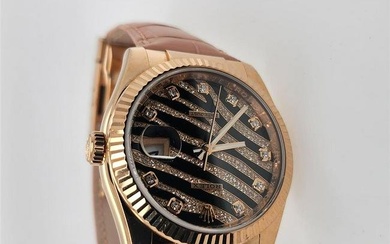 Rolex Zebra Pave Rose Gold Genuine Alligator Leather Wristwatch