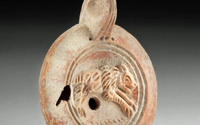 Roman Pottery Oil Lamp w/ Bear