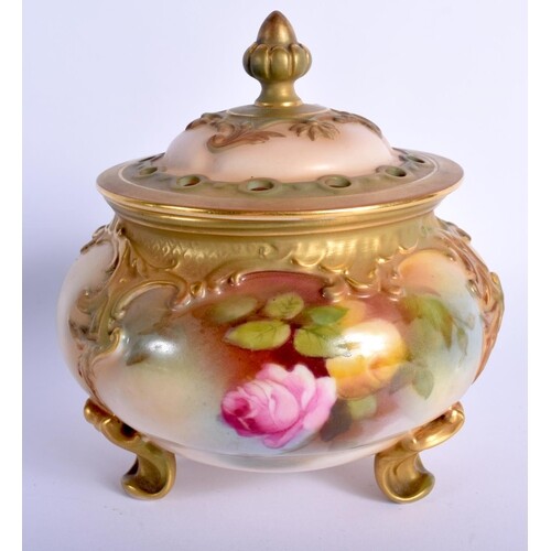 Royal Worcester pot pourri vase and cover on three feet pain...