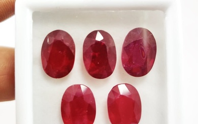 Ruby 13x9 MM Oval Faceted Cut 5 Pieces 35.60 Cts.