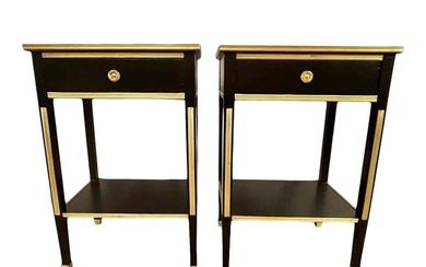 Russian Neoclassical Style Ebony Finish One Drawer Stands or End Tables, a Pair