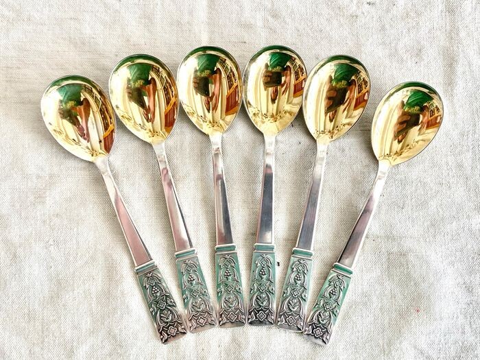 Russian silver - A set of magnificent spoons - Museum quality - Gold gilded(6) - .875 (84 Zolotniki) silver - T33 - Russia - Mid 20th century
