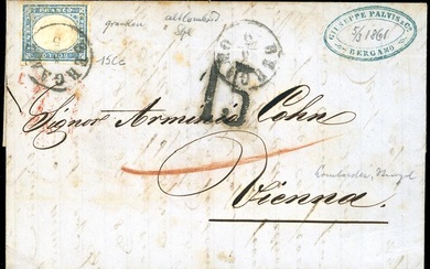 SARDEGNA-AUSTRIA 1861 - 20 cent. azzurro grigio (15Cc), lieve piega,...