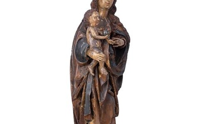 SCHWÄBISCHER MEISTER DES XV. JAHRHUNDERTS "Gotische Schnitzfigur einer stehenden Madonna mit dem Jesuskind"