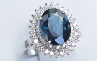 SWIZONE - 18 kt. White gold - Ring - 4.19 ct Sapphire - Diamonds, No reserve price