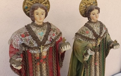 Saints Cosma and Damiano - Earthenware, Plaster, Textiles - 19th century