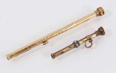 Sampson Mordan & Co yellow metal propelling pencil with seal top and one other Victorian propelling pencil