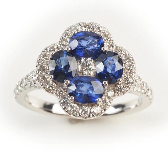 Sapphire, Diamond, 14k White Gold Ring.