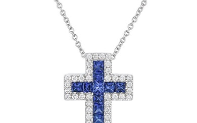Sapphire and Diamond Cross Necklace