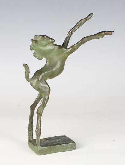 Schott - an early 20th century Continental green patinated cast bronze model of a rearing foal, the