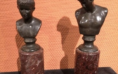 Sculpture, half busts of Hadrian and Antinous - Bronze, Marble - 19th century