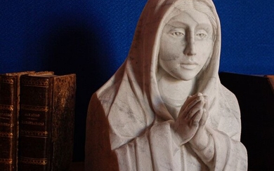 Sculpture of the Virgin Mary - Hand sculpted (1) - White Statuary Marble of Carrara - c.a. 1900