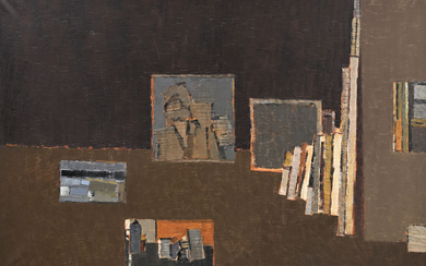 Sergio de Castro (1922-2012), "L'atelier-été I 62", huile sur toile, signée, contresignée, titrée et numérotée 62.45 au verso, 130x19