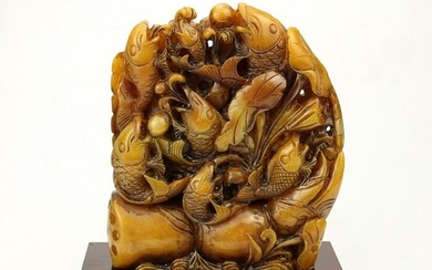 Serpentin-Gruppe China Chinses handmadeVolador stamp- Late 20th-Statue-Mineral-1250g - 15×4×17 cm - 1250 g - (1)